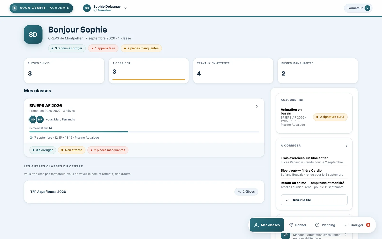 Accueil du formateur dans AquaGymFit Académie
