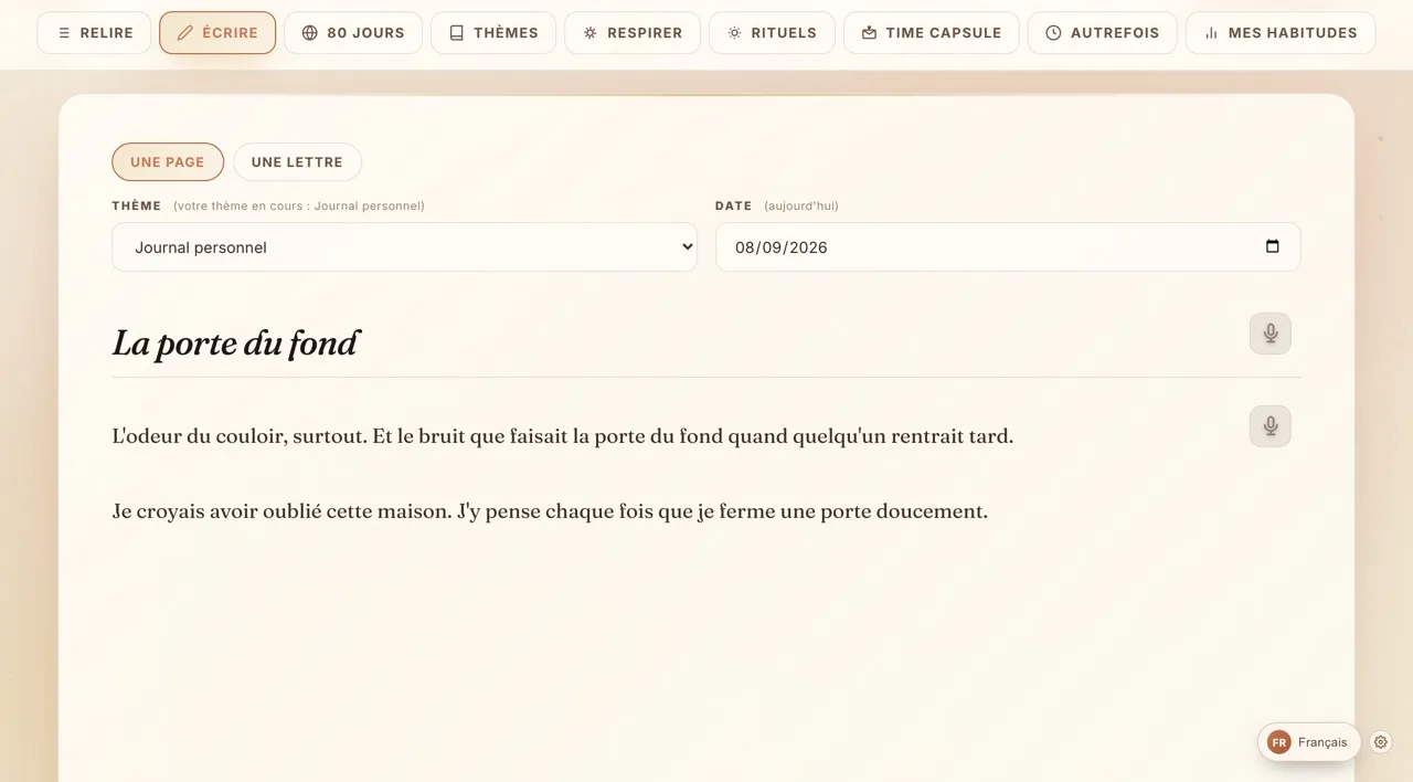 Page d'écriture du Journal intime