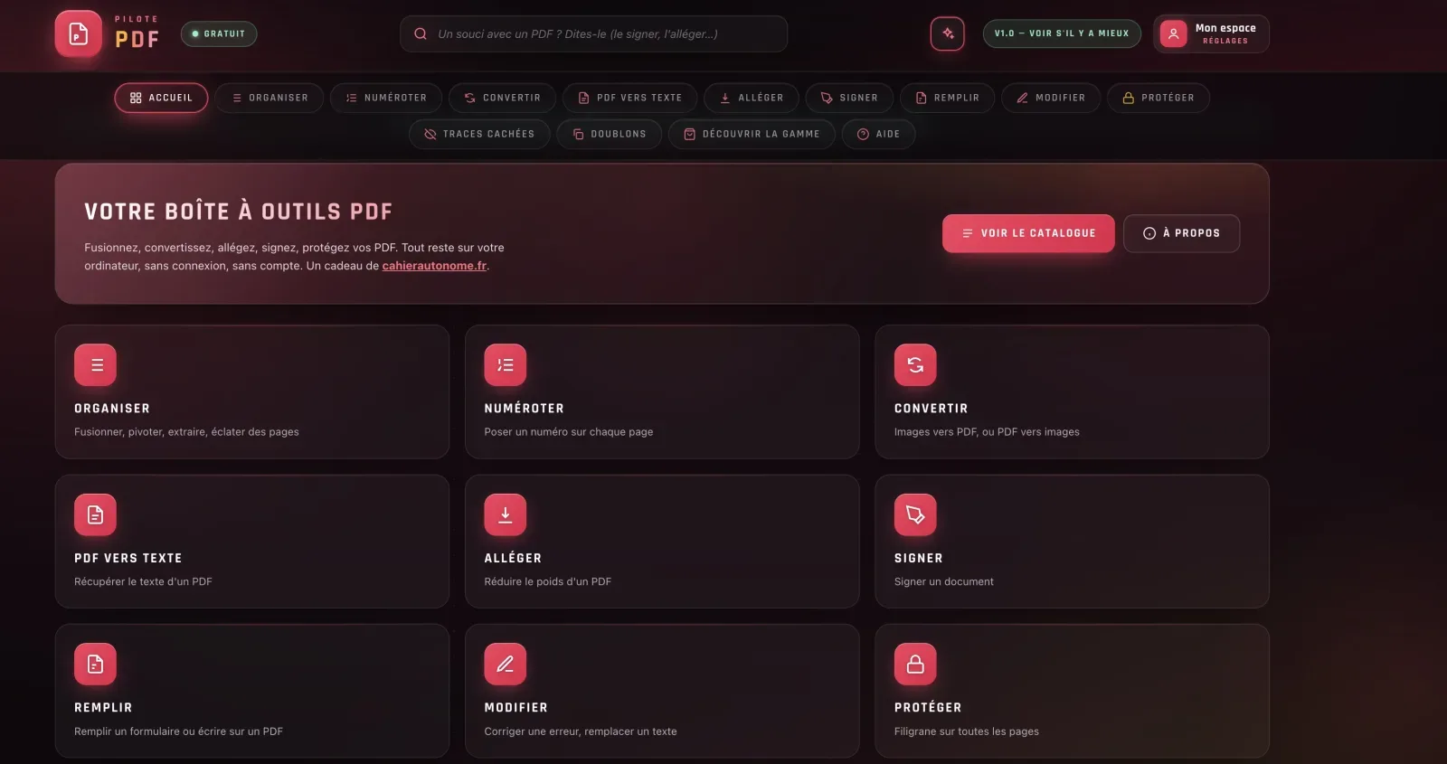 Accueil de Pilote PDF et ses outils