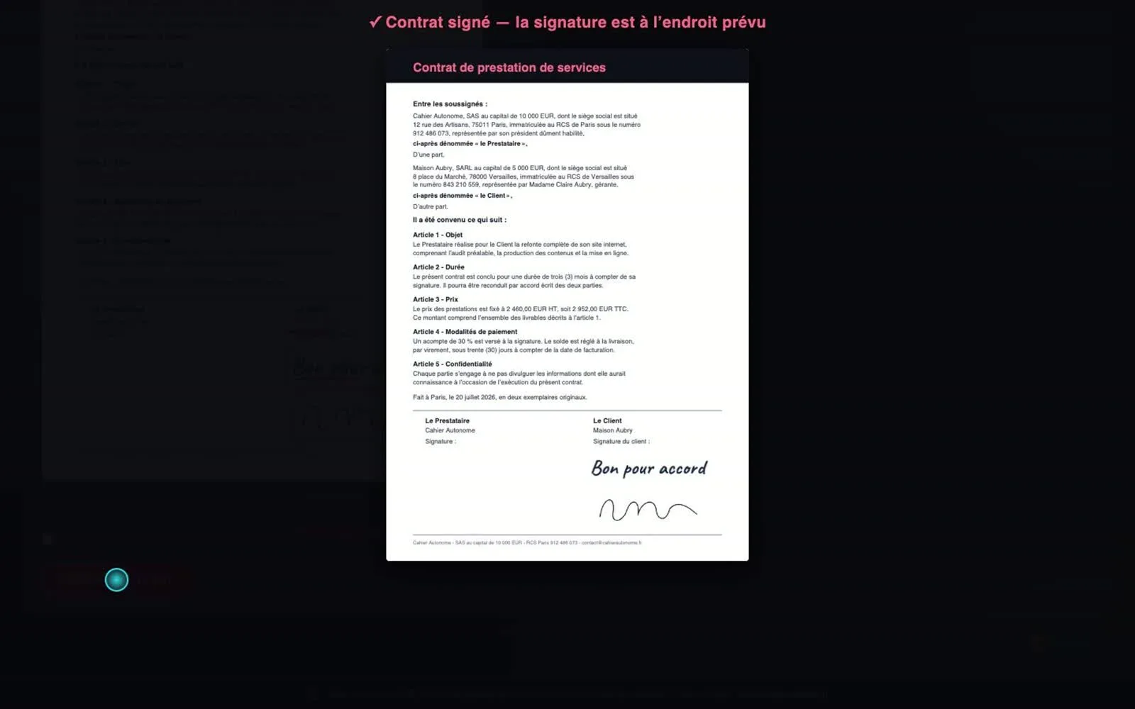 Contrat signé avec Pilote PDF