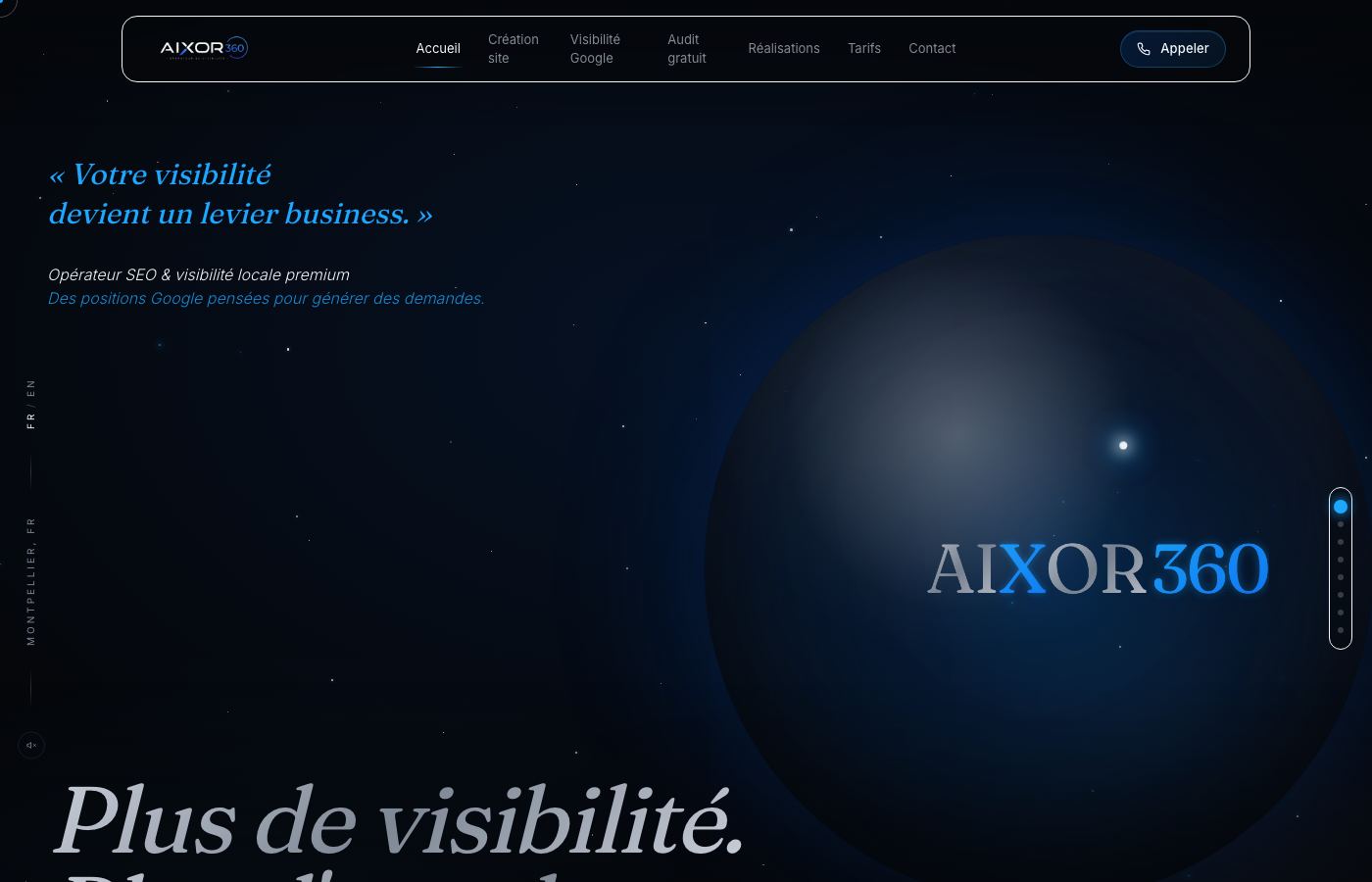 Page d'accueil du site aixor360.fr