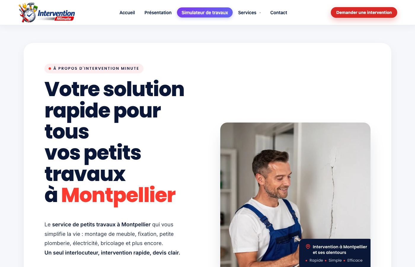 Page d'accueil du site interventionminute.fr
